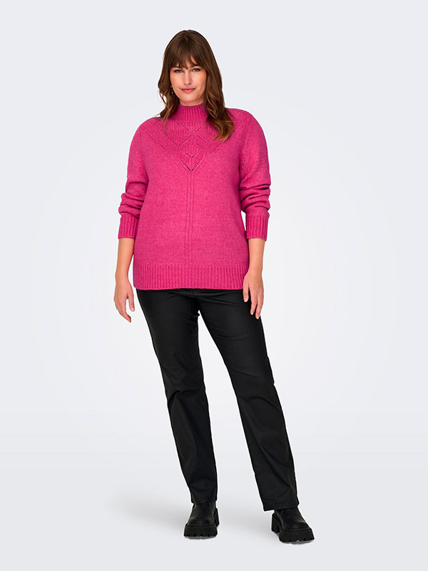 ALLIE - Rosa strikket genser med mønster  fra Only Carmakoma