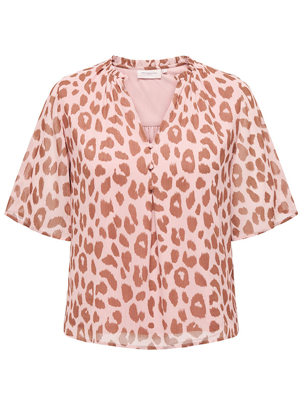 VICTORA - Rosa bluse i 2 lag med leopardprint fra Only Carmakoma