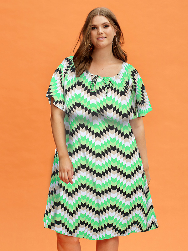 CORINNE - Grønn jersey kjole med print  fra Zhenzi