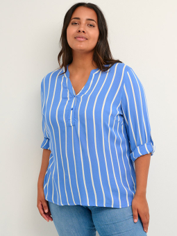 Kaffe Curve SIDA - Blå viskosebluse med hvite striper