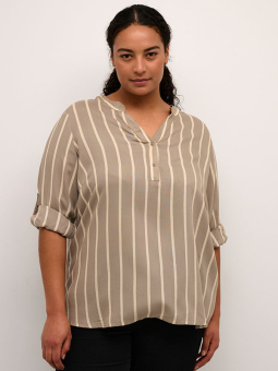 Kaffe Curve SIDA - Sandfarget viskosebluse med striper
