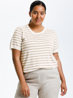 Kaffe Curve KCmalana - Beige t-skjorte med striper