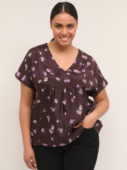 Kaffe Curve Brun bluse med lilla blomster