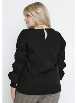Kaffe Curve Svart bluse med rynk på ermene