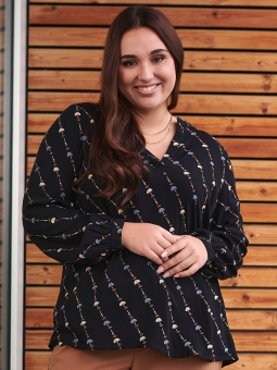 Kaffe Curve KC Lenna Tilly - svart viskosebluse med mønster
