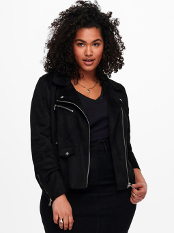 Only Carmakoma SHERRY - Svart biker jakke i ruskinns look
