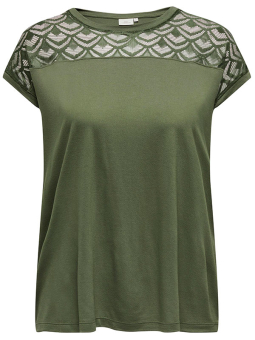 Only Carmakoma FLAKE - Grøn viskose bluse med blonde foroven