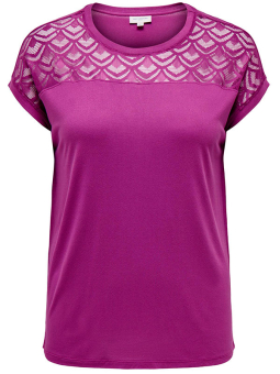Only Carmakoma FLAKE - Lilla viskose t-skjorte med blonde 