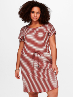 Only Carmakoma Carapril - rødbrun kjole i bomullsjersey med hvite striper