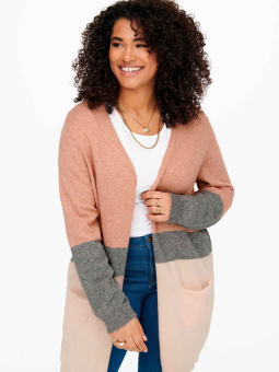 Only Carmakoma STONE - Grå og rosa strikket cardigan