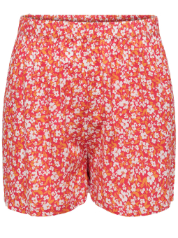 Only Carmakoma Cartitta - Røde viskose shorts med hvite og oransje blomster