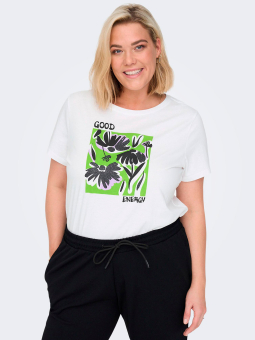 Only Carmakoma COLOURFULL - Hvit bomulls t-skjorte med trykk
