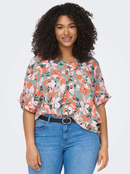 Only Carmakoma NOVA - Grønn bluse med oransje blomster