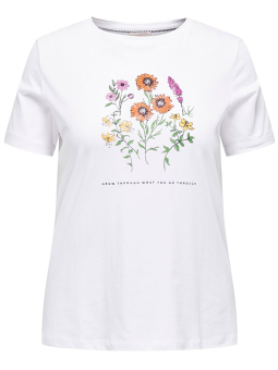 Only Carmakoma EDLA - Hvit bomulls t-skjorte med blomster