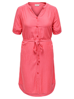 Only Carmakoma PENNA - Rød og rosa stripete skjortekjole 