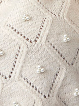 Only Carmakoma LEANDRA - Beige strikket genser med perler 