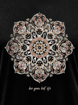 Only Carmakoma MIKO - Svart bomulls t-skjorte med print