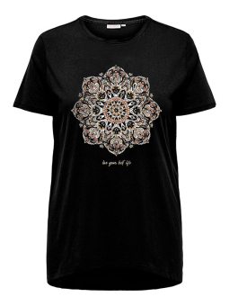 Only Carmakoma MIKO - Svart bomulls t-skjorte med print