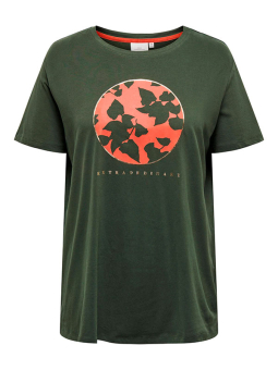 Only Carmakoma AGATI - Grønn t-skjorte med oransje print 