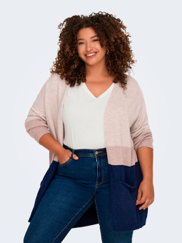 Only Carmakoma STONE - Blå og beige strikket cardigan