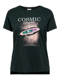 Only Carmakoma AMINIA - Svart bomulls t-skjorte med statement print