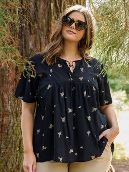 Zhenzi GEORGIA - Svart viskosebluse med lyst print