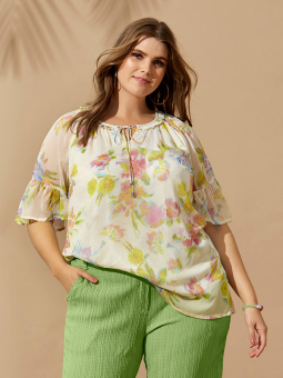 Zhenzi JUNIPER - Lys chiffong bluse med blomsterprint