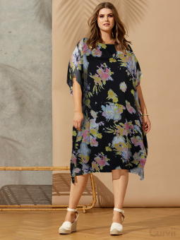 Zhenzi JUNIPER - Svart chiffong kjole med blomsterprint