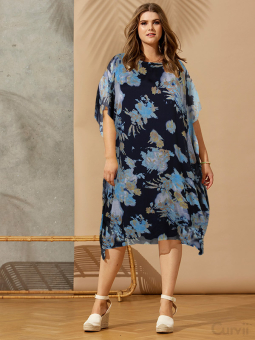 Zhenzi JUNIPER - Blå chiffong kjole med blomsterprint