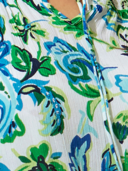 Zhenzi PAISLEE - Turkis printet bluse med elastisk kant