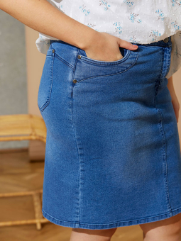 Zhenzi SIAN - Skjørt i blå bomullsdenim med stretch 