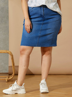 Zhenzi SIAN - Skjørt i blå bomullsdenim med stretch 