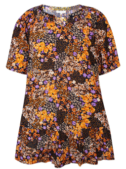 Zhenzi Viskose tunika med orange og lilla blomster