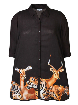 Zhenzi OAKLYNN - Svart skjortetunika med safariprint