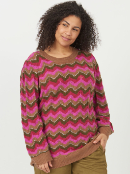 Adia strikket genser med rosa, grønne og sølv bølger