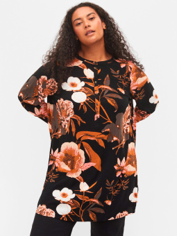 Zizzi svart viskose tunika med flott blomster print