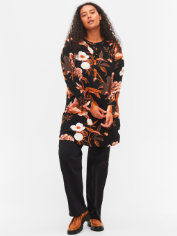Zizzi svart viskose tunika med flott blomster print