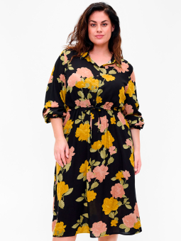 Zizzi Svart viskose kjole med flotte blomster