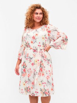 Zizzi Hvit plissé kjole med blomsterprint