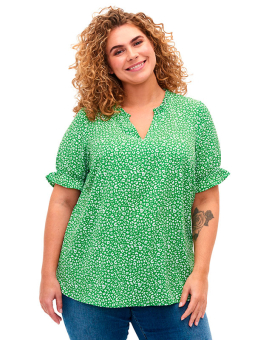 Zizzi Grønn bluse med små hvite blomster