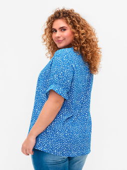 Zizzi Blå bluse med små hvite blomster