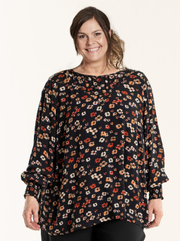 Gozzip NATACHA - Svart bluse i crepet viskose med blomster print