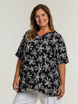 Gozzip KINNIE - Svart viskosebluse med hvite blomster