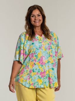 Gozzip BETH - Turkis bluse med blomsterprint