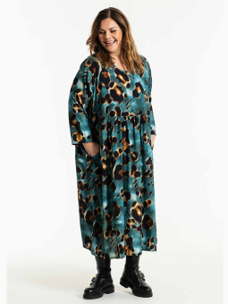 Gozzip BEA - Petroleumsblå kjole med leopardprint
