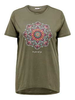 Only Carmakoma MIKO - Grønn bomulls t-skjorte med print