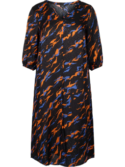Zizzi Lang sort viskose kjole med smukt blåt og orange print