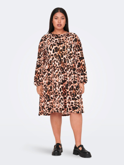 Only Carmakoma VILEA - Beige kjole med leopardmønster