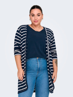 Only Carmakoma DALY - Mørkeblå strikket cardigan med hvite striper
