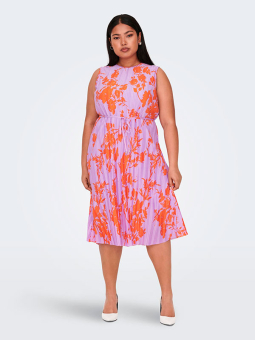 Only Carmakoma ELEMA - Lilla plissé kjole med oransje mønster